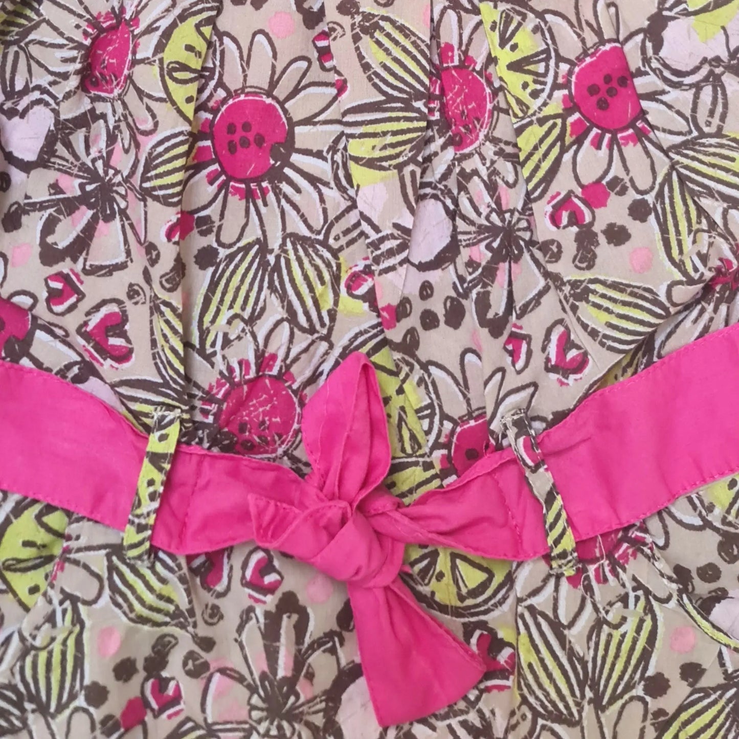 Tunique fille 4 ans beige motifs fleurs ceinture fuchsia