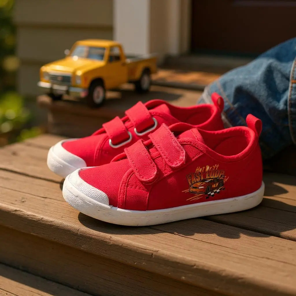 Baskets rouges Gémo enfant motif voiture pointure 28 très bon état scratch
