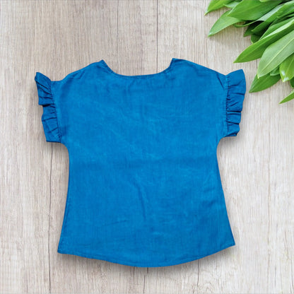 Blouse en Jean Femme Taille Unique Col Rond Manches Courtes avec Volants la petite friperie