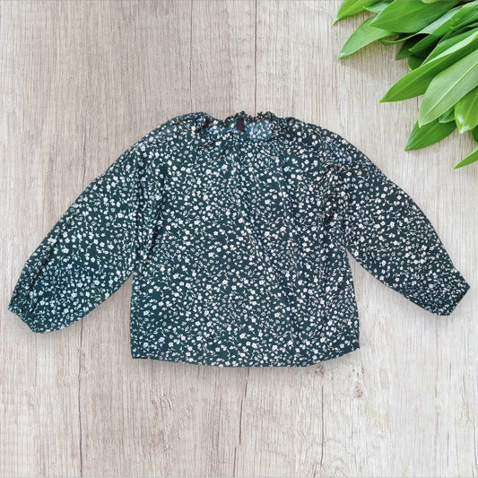 Blouse fluide femme Shein XL 44 vert imprimé fleurs col froncé