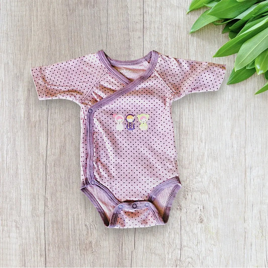 Body Fille 1 Mois (54 cm) - Manches Courtes Violet à Pois avec Motif Trois Petites Filles - Kiabi