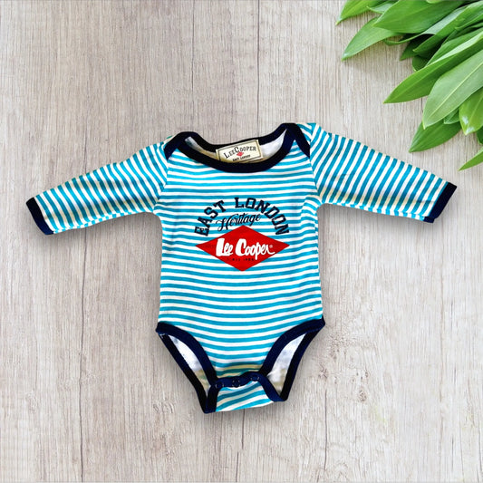 Body bébé garçon manches longues Lee Cooper, taille 3 mois - Blanc et bleu à rayures Lee Cooper