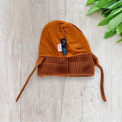 Bonnet 50 cm en Maille Marron Camel avec Cache-Oreilles et Ficelle - ZARA zara