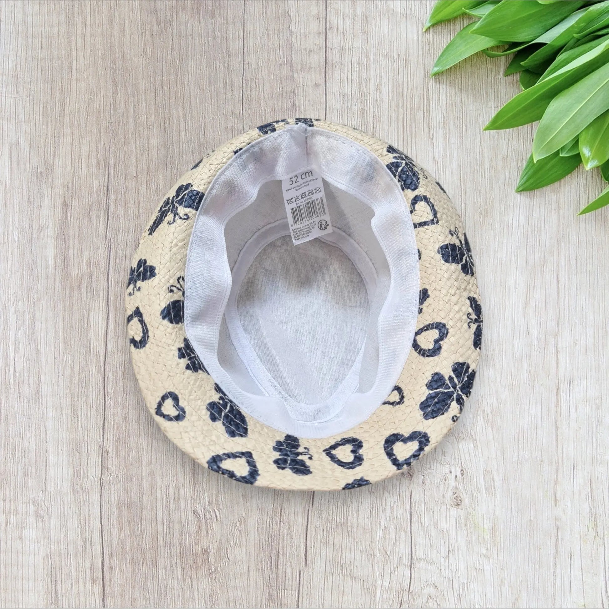 Chapeau paille enfant fille 52 cm ruban rose papillons bleus