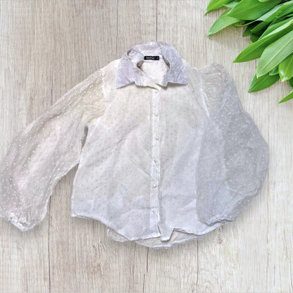 Chemise Femme en Tulle à Petits Pois - Taille XL