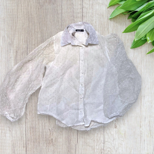 Chemise Femme en Tulle à Petits Pois - Taille XL