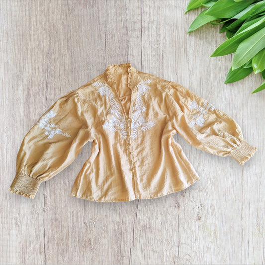 Chemise brodée blanche à manches longues Serisse taille L beige neuve avec étiquette