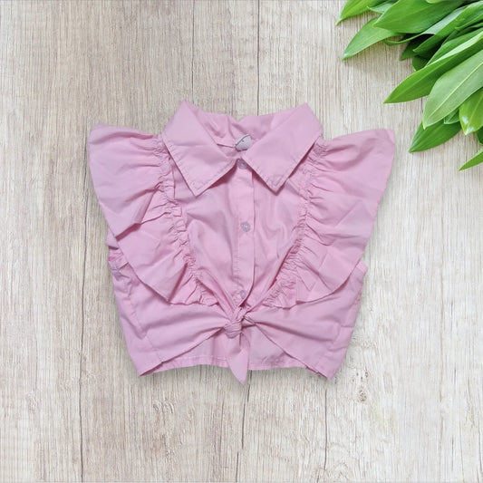 Chemise crop top fille Shein 7 ans rose avec volants et nœud – Très bon état