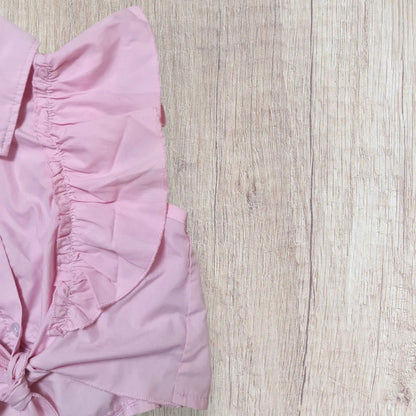Chemise crop top fille Shein 7 ans rose avec volants et nœud – Très bon état