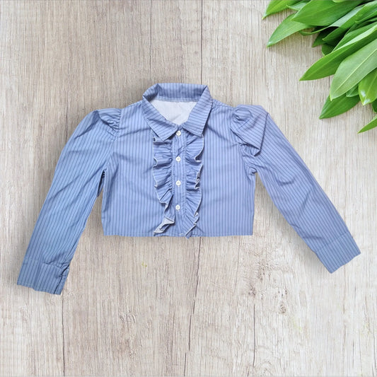 Chemise crop top fille 8 ans Shein rayée bleue avec volants très bon état