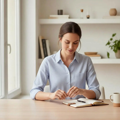 Chemise femme Promod S bleu ciel à fines rayures blanches avec boutons en nacre et manches 3/4.