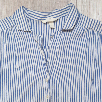 Chemise femme H&M oversize XL blanche rayures bleues manches courtes nouée