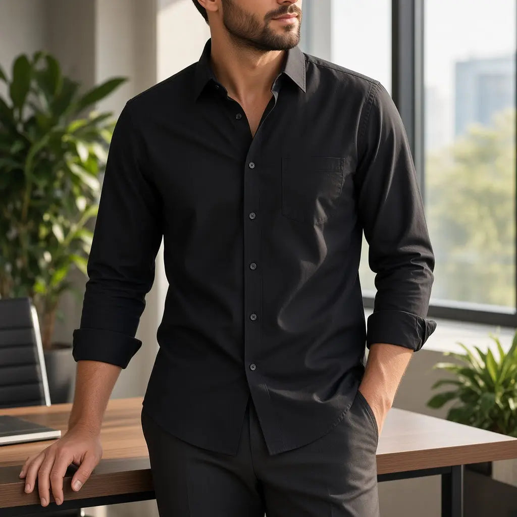 Chemise homme Adrianno Jacometti taille 42 noire à manches longues