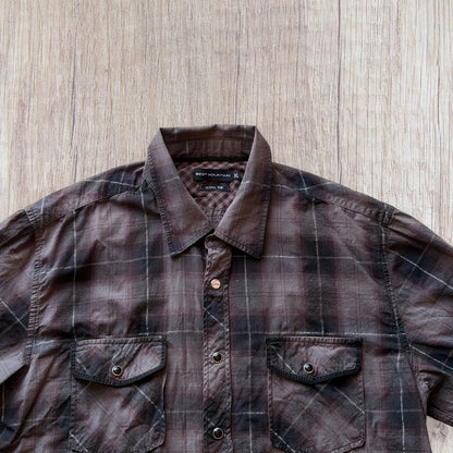 Chemise homme Best Mountain XL slim fit à carreaux gris bordeaux et noirs.