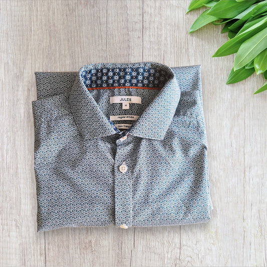 Chemise homme Jules taille M mosaïque bleu intérieur fleuri tissu français très bon état