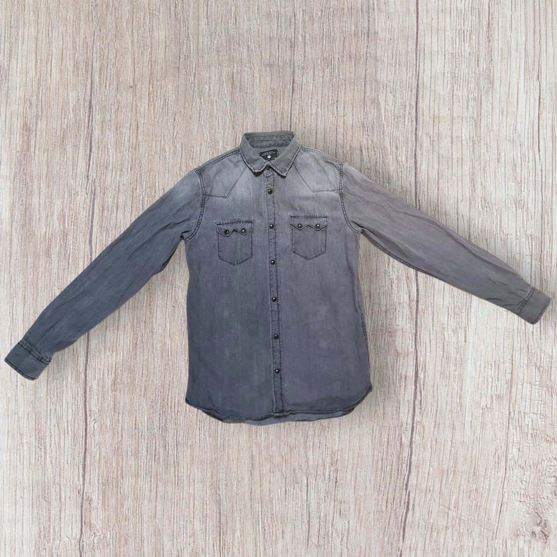 Chemise homme Zara Men en jean noir/gris vieilli, manches longues, taille S