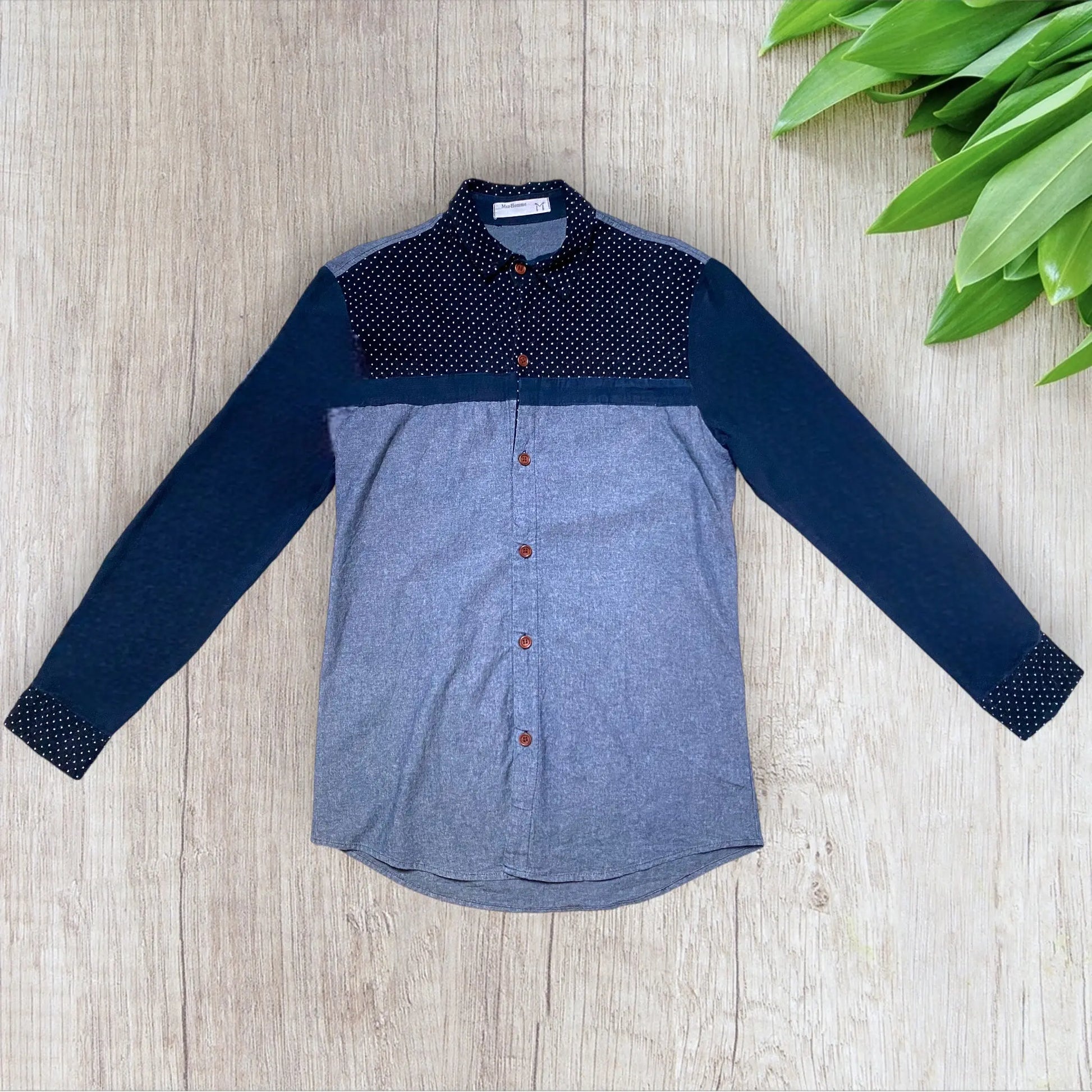 Chemise homme bi-matière Wish taille S velours et effet jean bleu marine