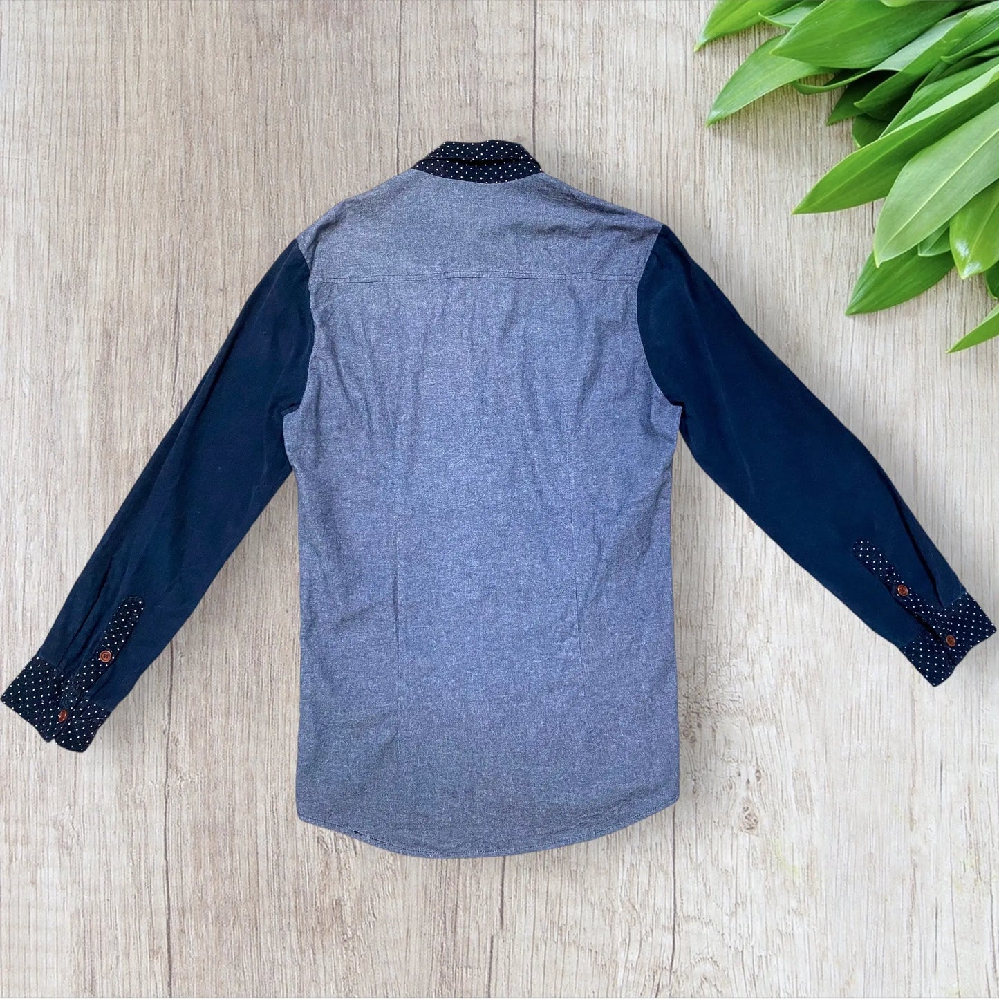 Chemise homme bi-matière Wish taille S velours et effet jean bleu marine