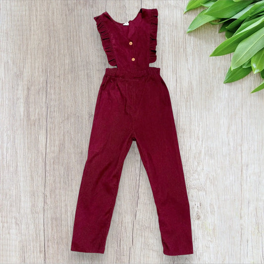 Combinaison Velours Bordeaux sans Manches avec Bretelles Volants - Fille 6 ans, Shein shein
