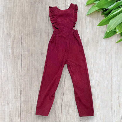 Combinaison Velours Bordeaux sans Manches avec Bretelles Volants - Fille 6 ans, Shein shein