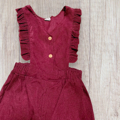 Combinaison Velours Bordeaux sans Manches avec Bretelles Volants - Fille 6 ans, Shein shein
