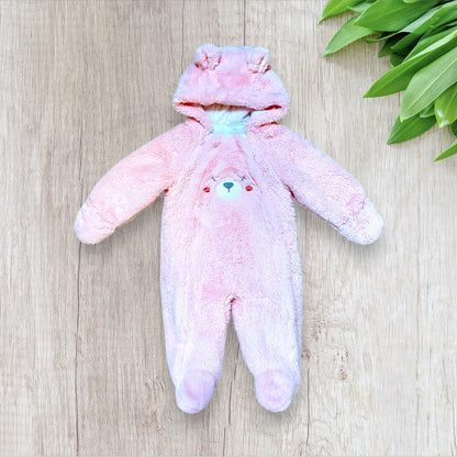 Combinaison intégrale bébé Inextenso 9 mois rose clair fausse fourrure capuche oreilles ours