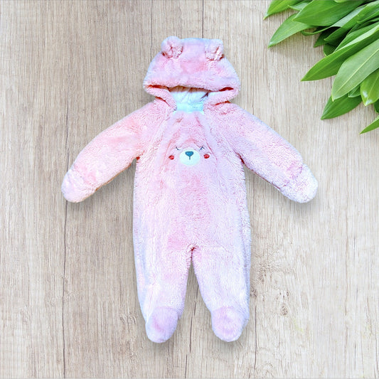 Combinaison intégrale bébé Inextenso 9 mois rose clair fausse fourrure capuche oreilles ours