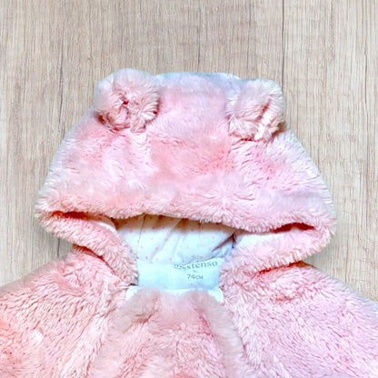 Combinaison intégrale bébé Inextenso 9 mois rose clair fausse fourrure capuche oreilles ours