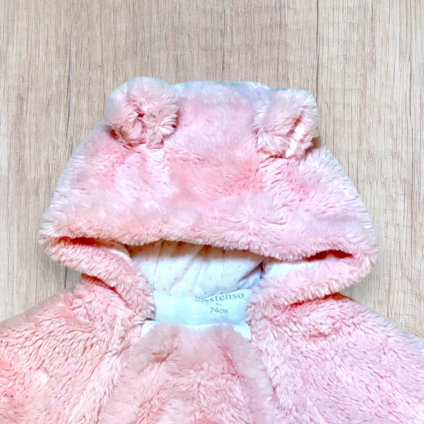 Combinaison intégrale bébé Inextenso 9 mois rose clair fausse fourrure capuche oreilles ours
