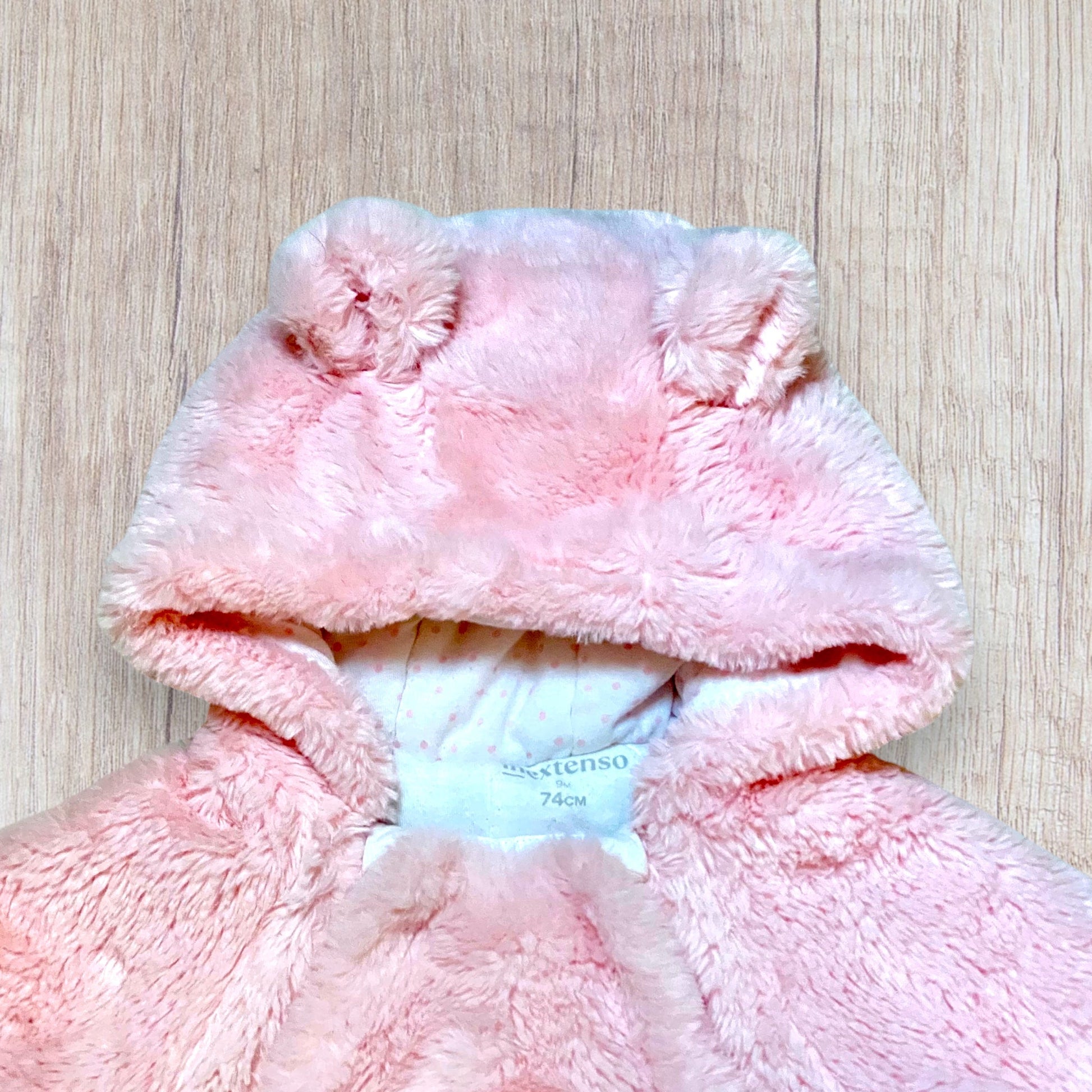 Combinaison intégrale bébé Inextenso 9 mois rose clair fausse fourrure capuche oreilles ours