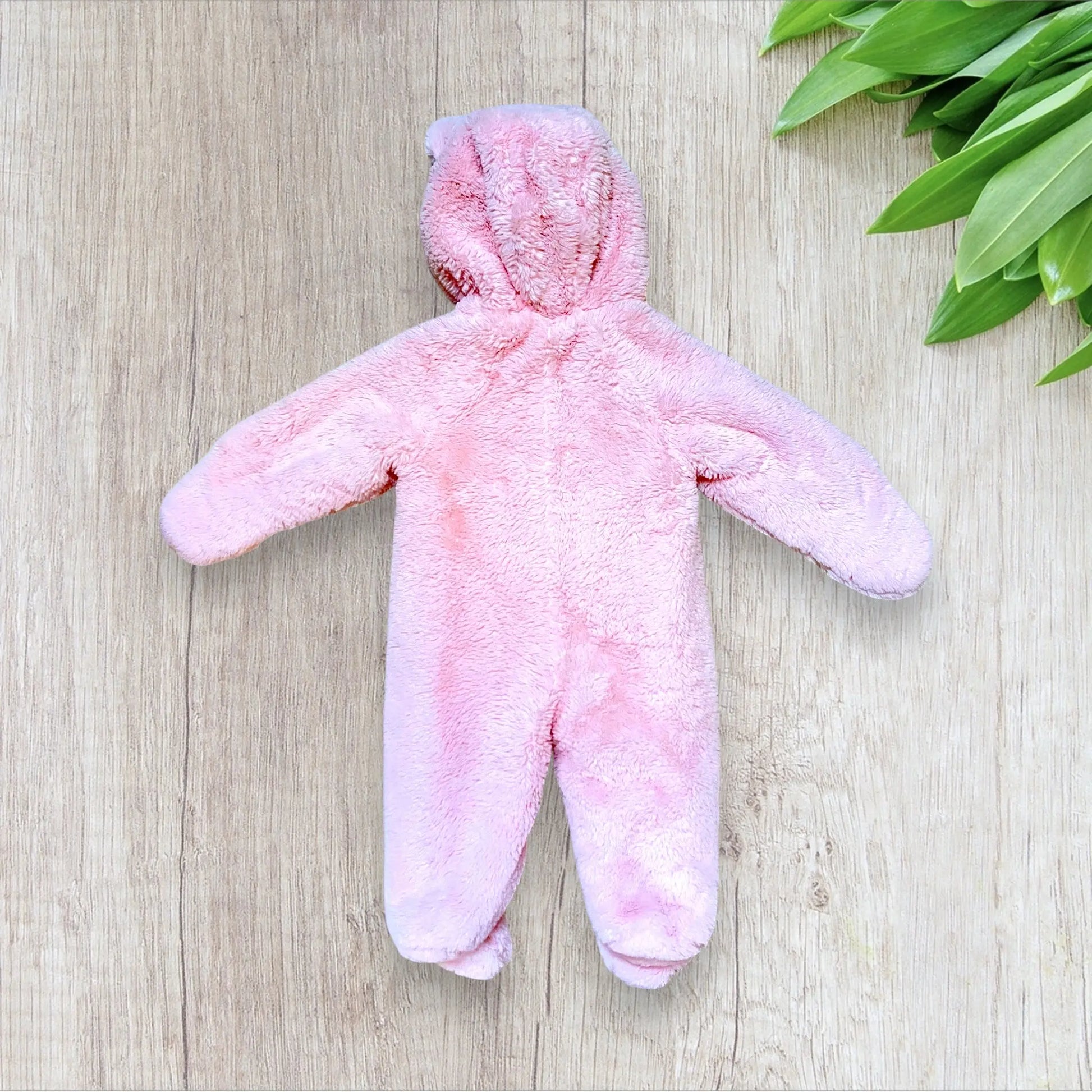 Combinaison intégrale bébé Inextenso 9 mois rose clair fausse fourrure capuche oreilles ours