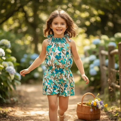 Combishort Fleurie à Bretelles Fille - 6 ans