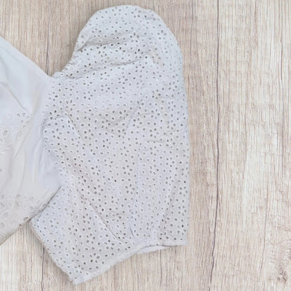 Crop top blanc H&M femme taille 46 broderie anglaise manches bouffantes