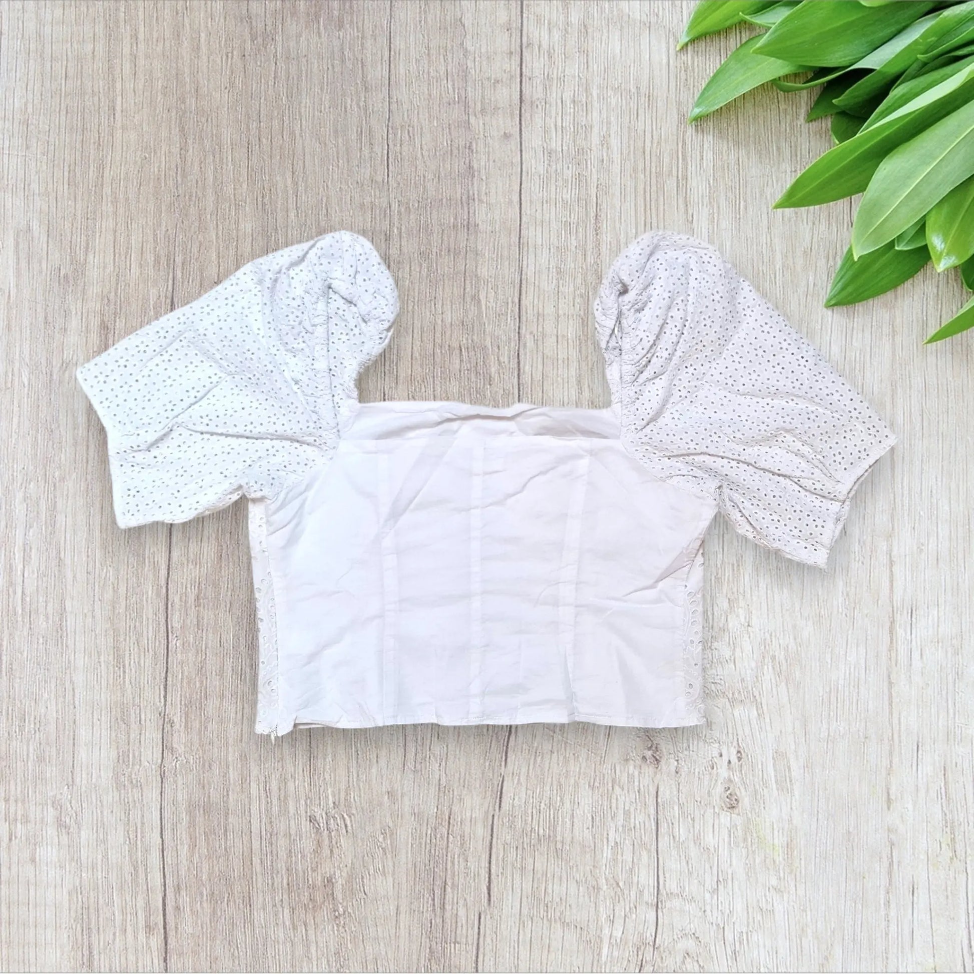 Crop top blanc H&M femme taille 46 broderie anglaise manches bouffantes