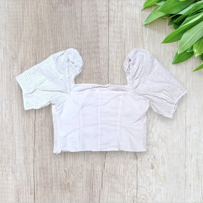 Crop top blanc H&M femme taille 46 broderie anglaise manches bouffantes