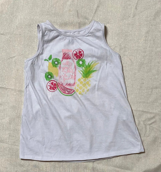 Débardeur Fille Blanc avec Motif de Jus de Fruits, Taille 10 Ans (131-143 cm) - Marque In Extenso, Auchan in extenso