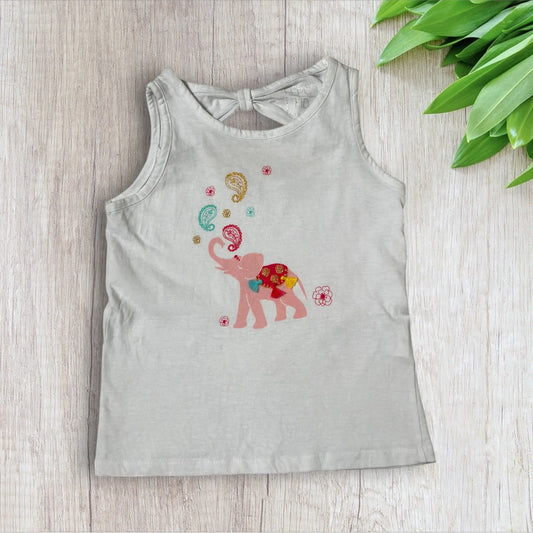 Débardeur fille Districenter 6 ans blanc avec éléphant rose et pompons colorés