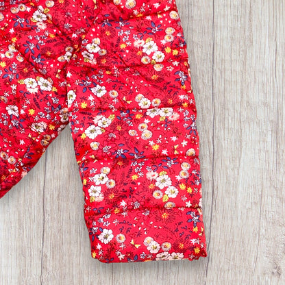 Doudoune bébé fille Sergent Major 9 mois rouge imprimé fleuri avec capuche et fermeture éclair, très bon état