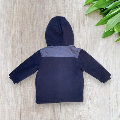 Duffle coat garçon Orchestra 4 ans bleu marine avec capuche et doublure à carreaux.