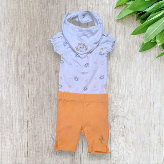 Ensemble 3 pièces bébé fille Disney Baby 3 mois – Marie Aristochats – body, legging corail et bavoir