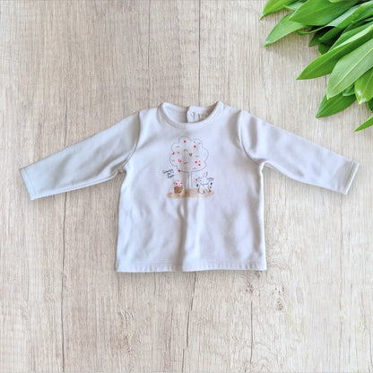 Ensemble bébé fille Orchestra 9 mois pull blanc polaire et pantalon bleu marine à motifs cœur, très bon état