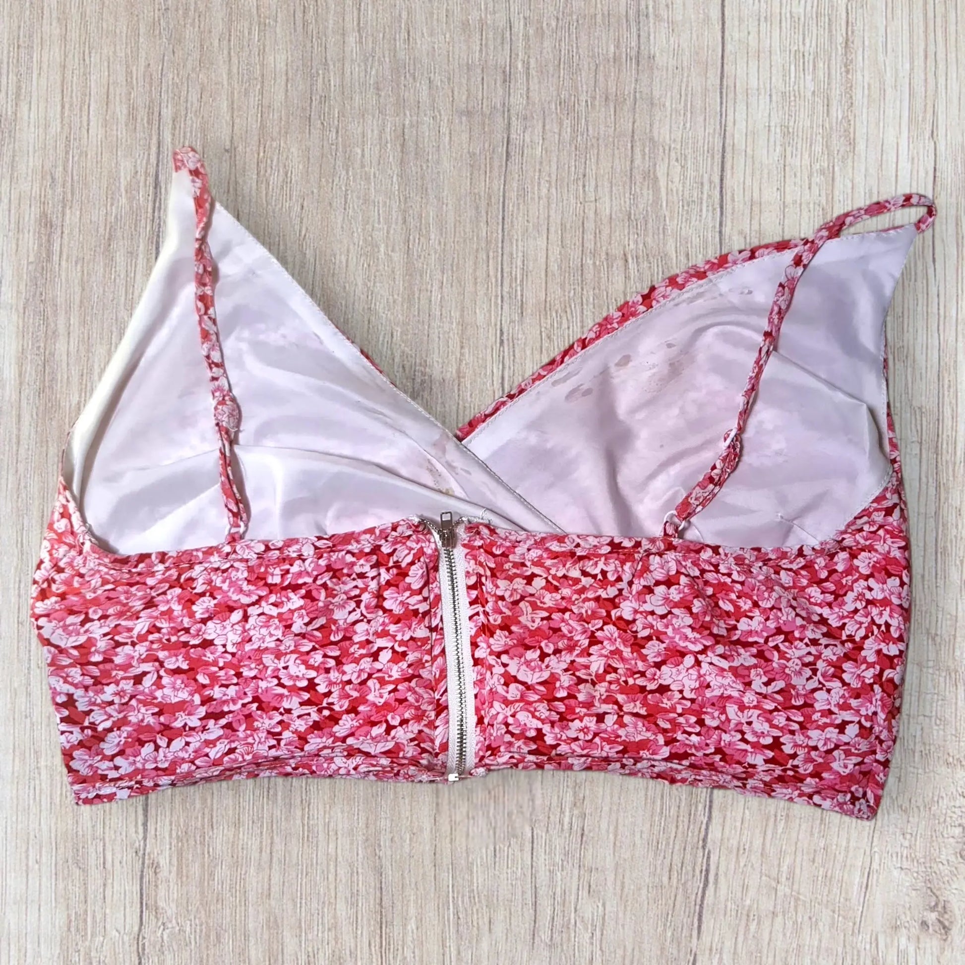 Ensemble femme fleuri rose fuchsia blanc taille L – crop top et jupe longue – bon état