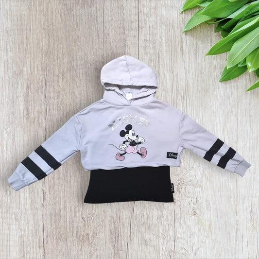 Ensemble fille Disney Mickey 7-8 ans – C&A – Sweat crop top blanc + marcel noir – Très bon état