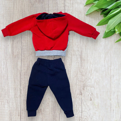 Ensemble jogging bébé garçon R&P 1 an thème moto avec veste zippée et pantalon bleu marine.