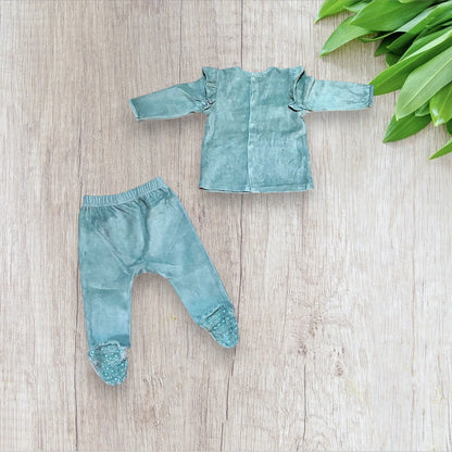 Ensemble pyjama bébé fille Verbaudet 12 mois vert clair pastel manches longues volants poupée russe