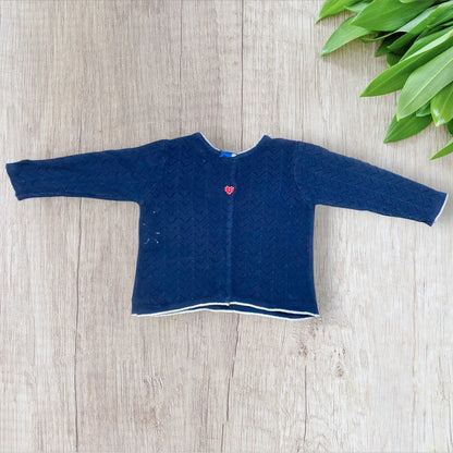 Gilet bébé fille Catimini 9 mois bleu marine brodé chat avec pompon