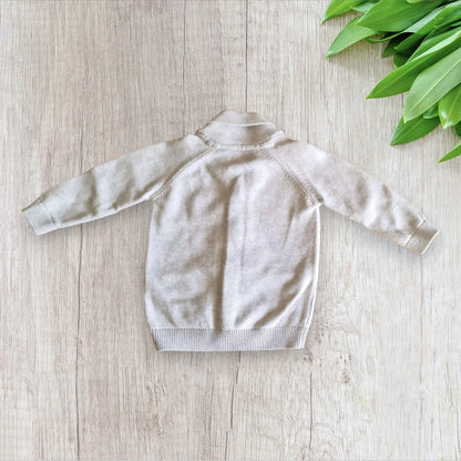 Gilet bébé garçon Pat & Ripaton 6 mois crème avec col V et boutons marron clair, très bon état