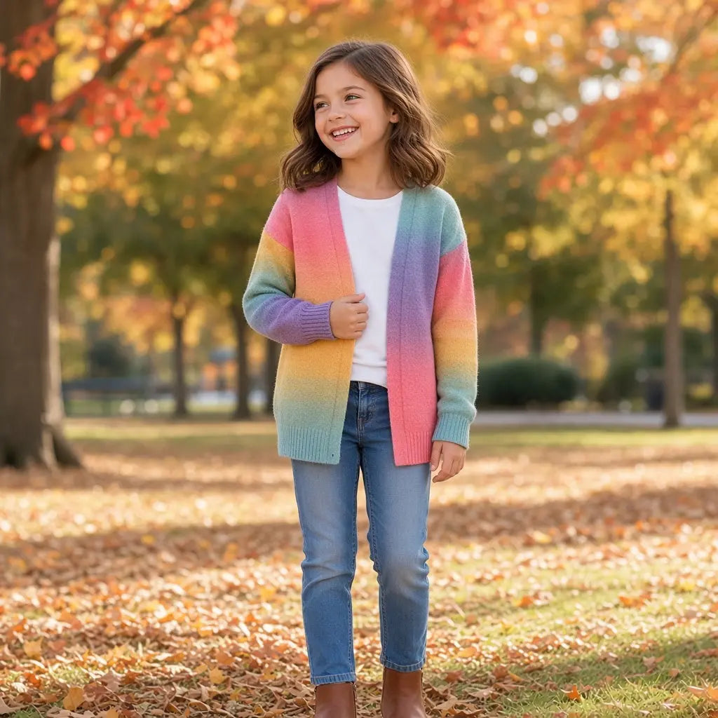 Gilet fille Shein 8 ans multicolore effet arc-en-ciel à manches longues.