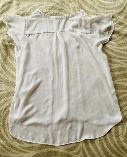 Haut Fluide Blanc Femme Taille 46 H&M avec Col V et Manches Volantes H&M