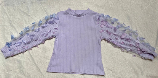 Haut Violet Rainuré avec Manches Bouffantes et Papillons en Relief - Fille 7 ans, Shein shein